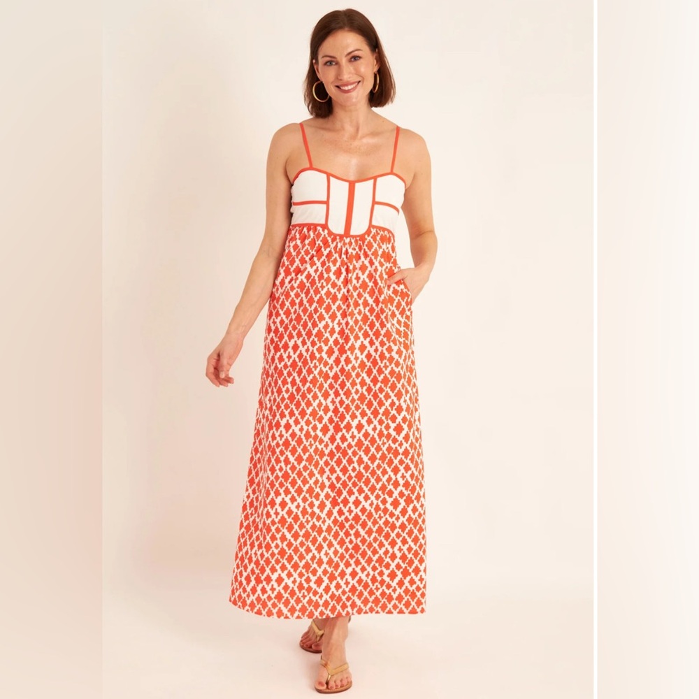 CK Bradley Minta Orange and White Geometric Dress NWT